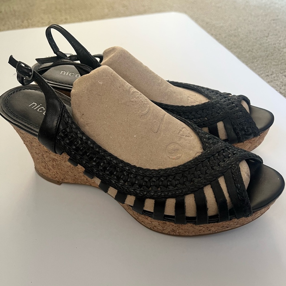 Nicole Black Wedge Sandals